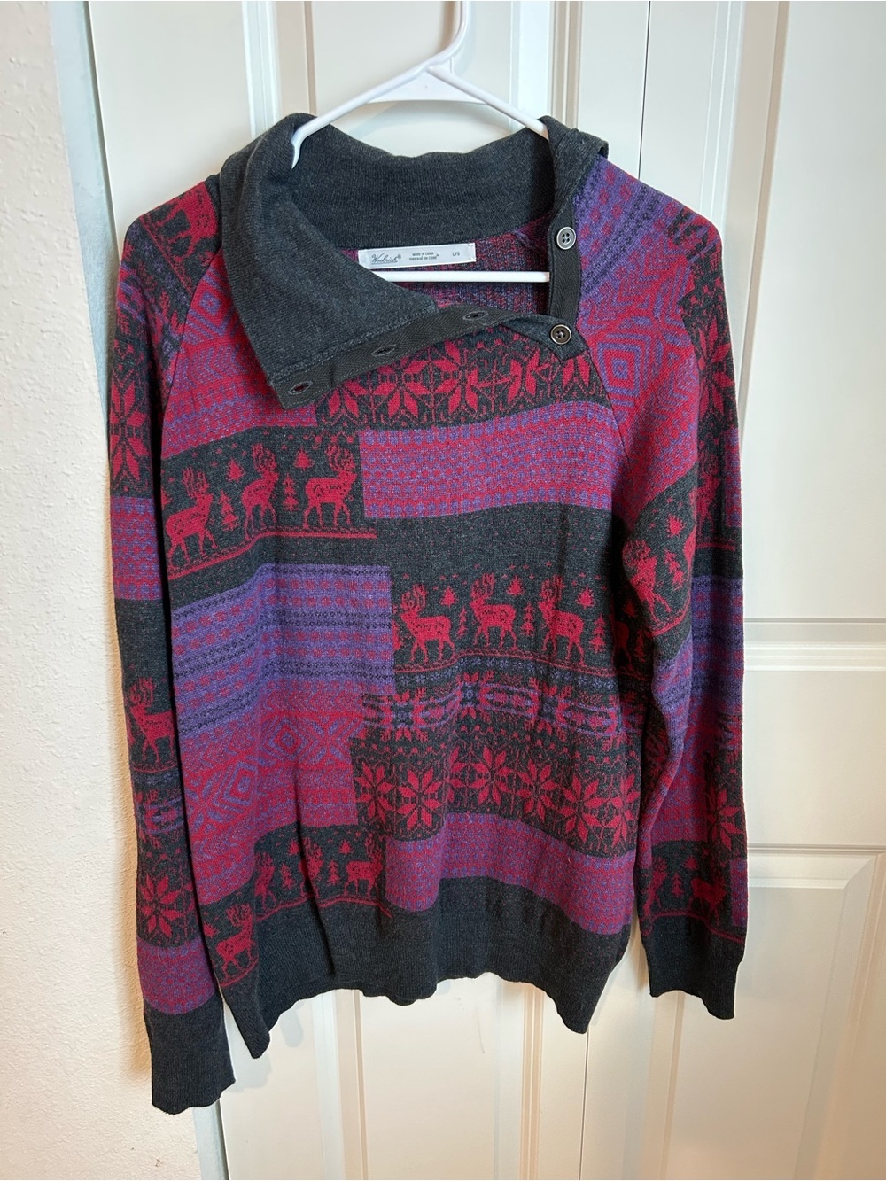 Woolrich Charcoal, Berry & Purple Fair Isle Button-Collar Sweater